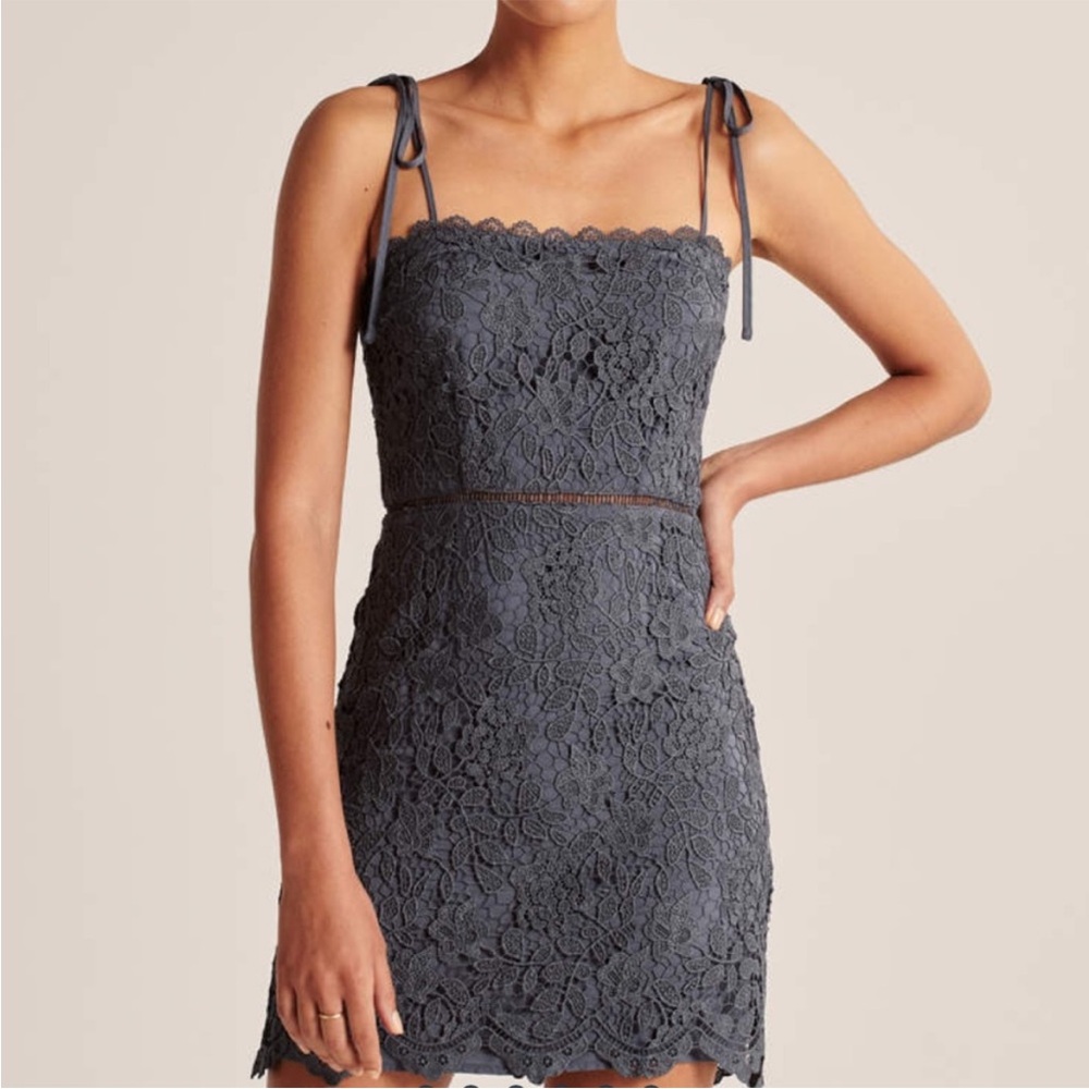 Abercrombie and Fitch Slate Blue Crochet Mini Dress with Tie Straps